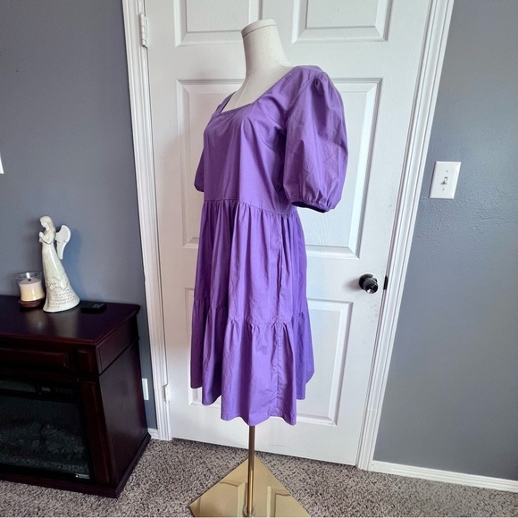 Maude Vivante Square Neck Puff Sleeves Tiered Skirt 100% Cotton Purple Dress‎ S - Picture 3 of 13